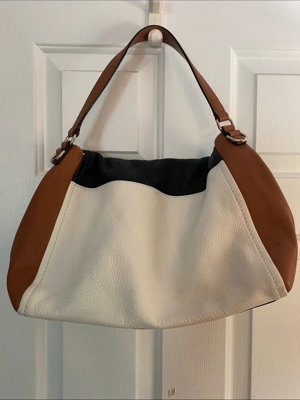 kate spade Colorblock Leather Shoulder Bag - Black, White & Tan
